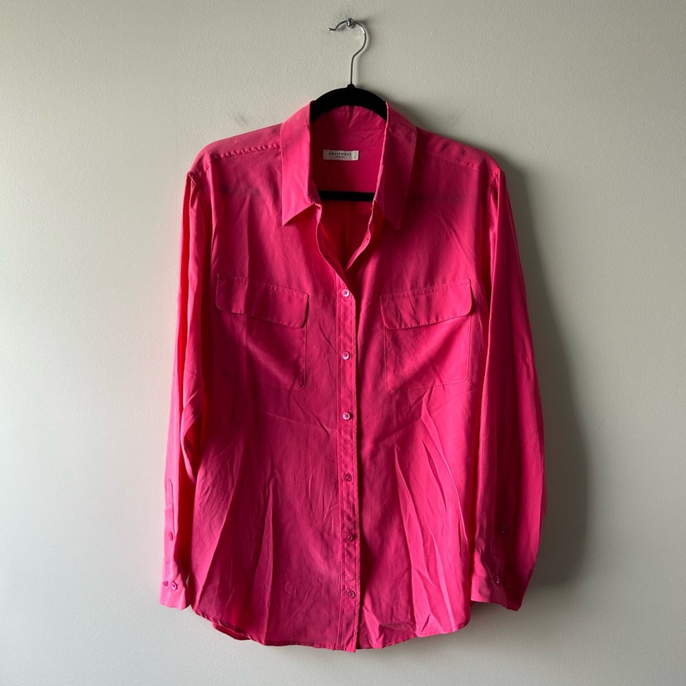 Equipment pink silk long sleeve top